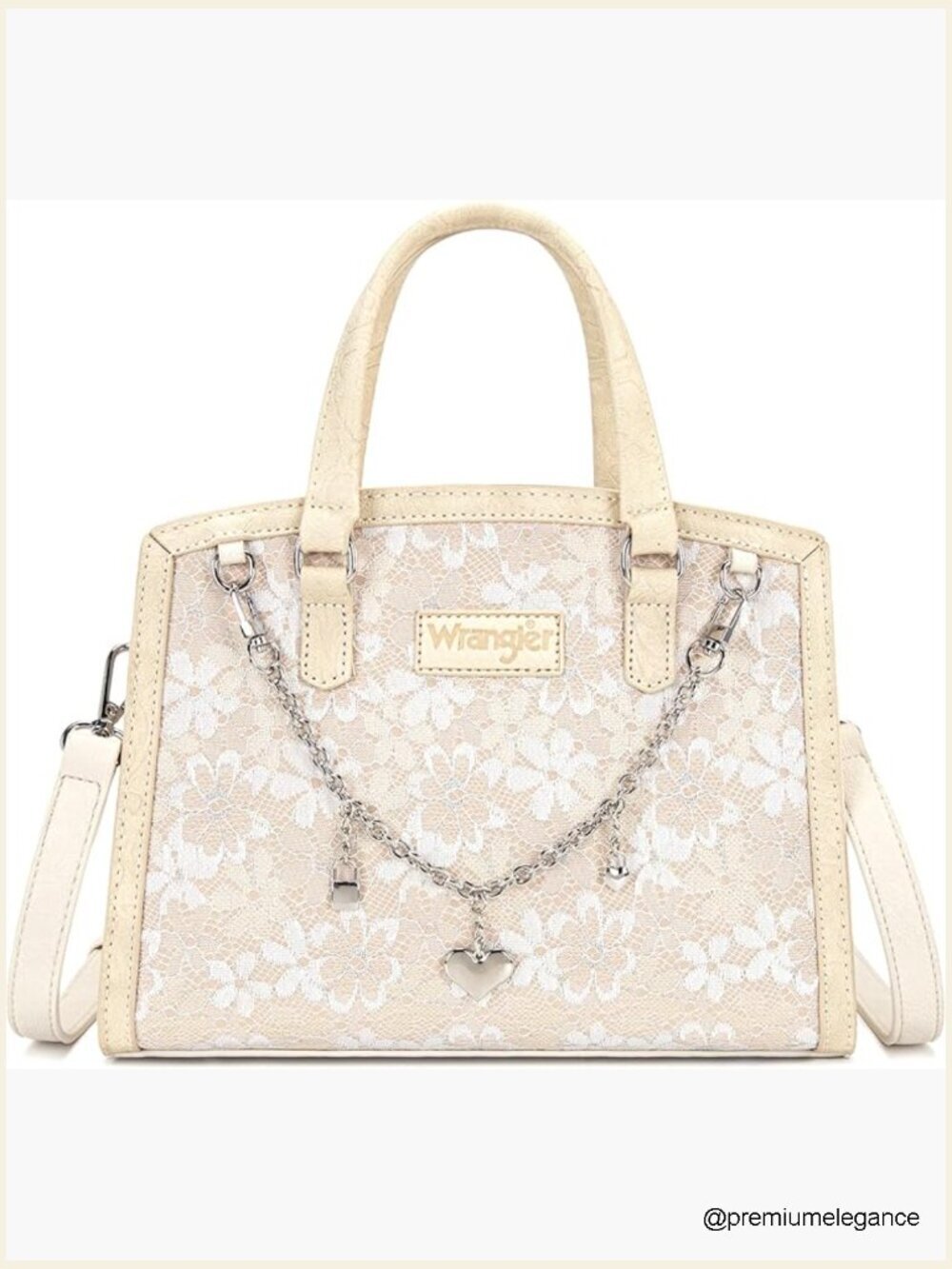 Medium Satchel Tote Bag with Faux Leather and Lace Detail, Top Handle Crossbody